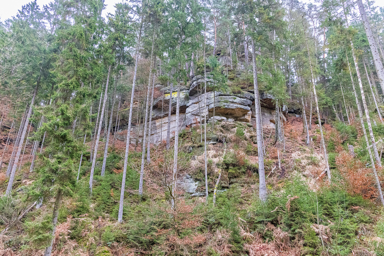 Imposante Sandsteinformationen im Wald